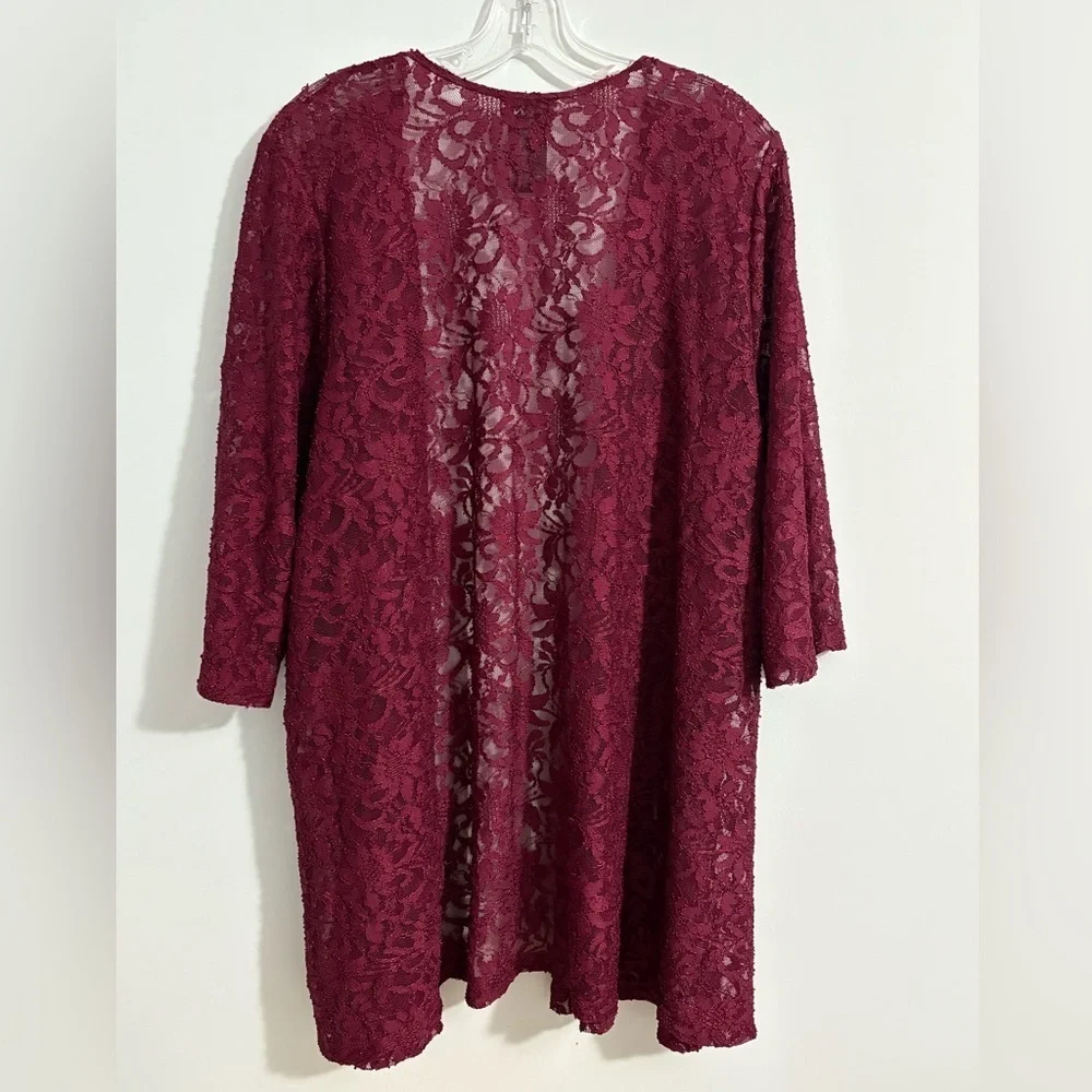 Catherines Women’s Lace Open Front Cardigan Size 22W Burgundy Floral 3/4 Sleeves - Picture 9 of 9